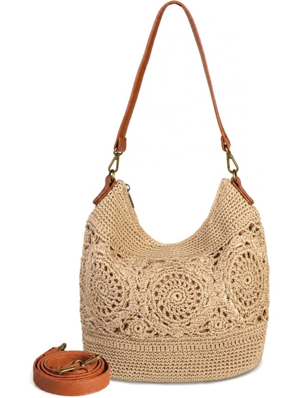 Boho Crochet Crossbody Bag Women Handmade Hobo Purse Large Tote Bag for Summer B